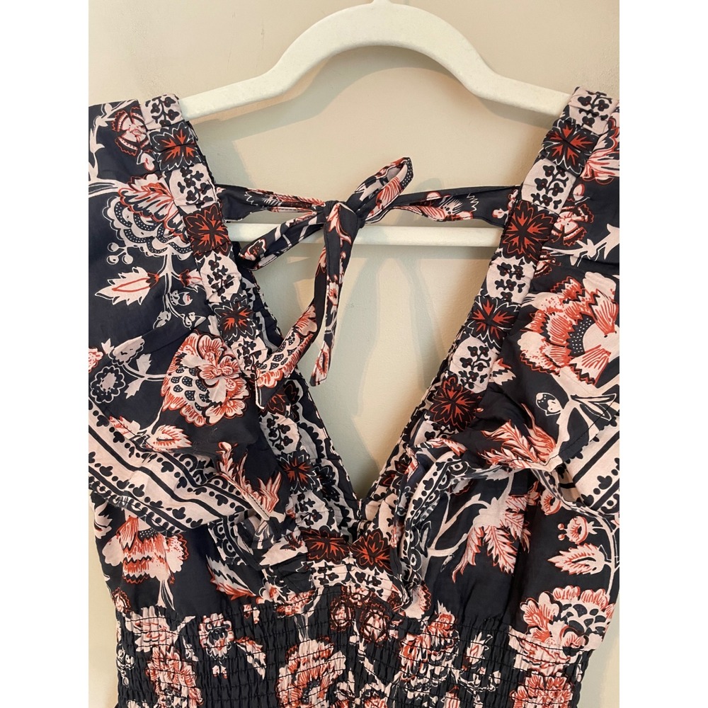 Caroline Constas Size S Floral Cotton Smocked Tiered Mini Dress Black Rust - Picture 8 of 10